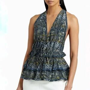 IRO Toledo Snake Print Halter Top Silk Ruffle Hem V-Neck Sz 34 EU /‎ 2 US